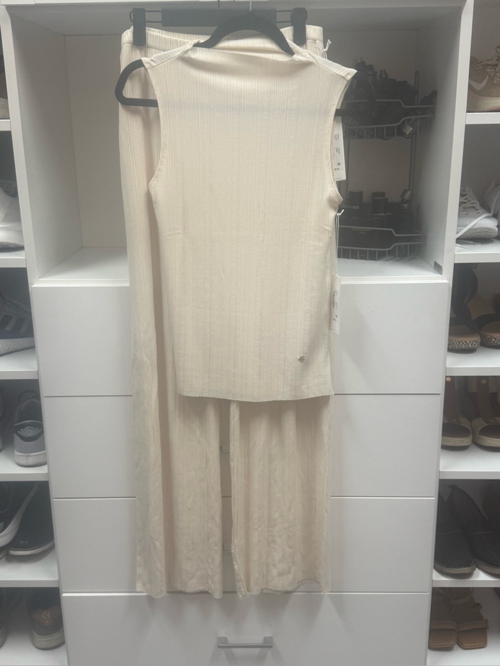 Ag Adriano Goldschmied Powder Ribbed Tank & Wide-Leg Set — Cream